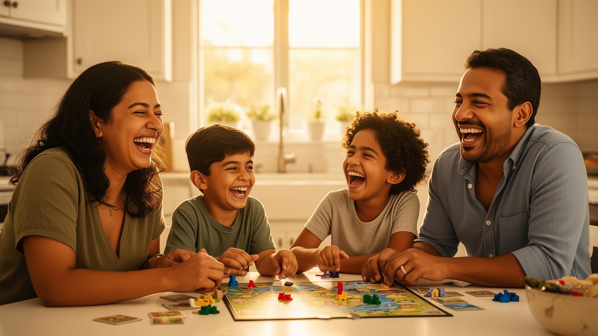 Familia feliz compartiendo sin dispositivos